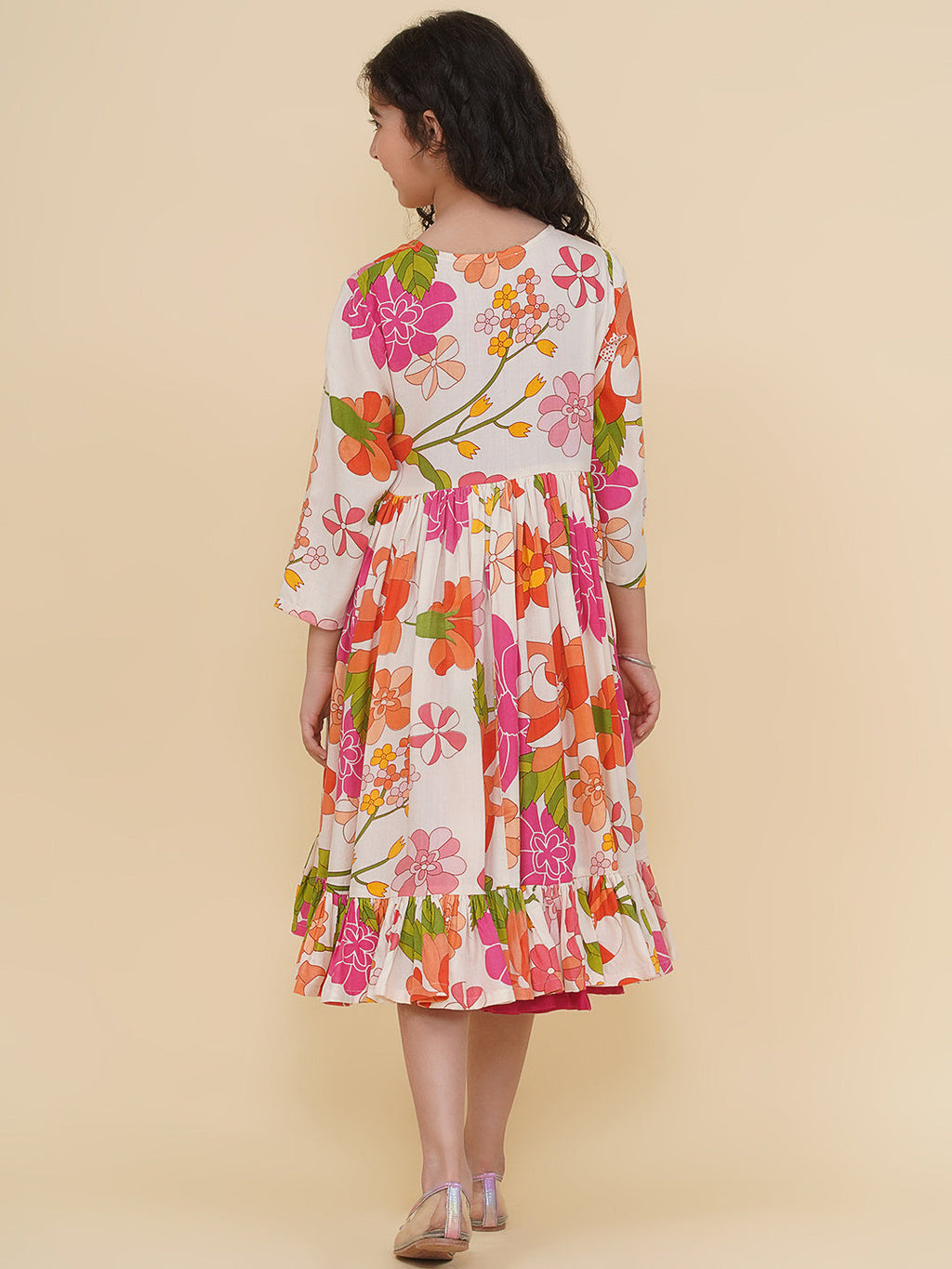 girls pink multi digital print maxi jacket dress