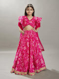 girls pink white bandhej digital print ready to wear lehenga with choli