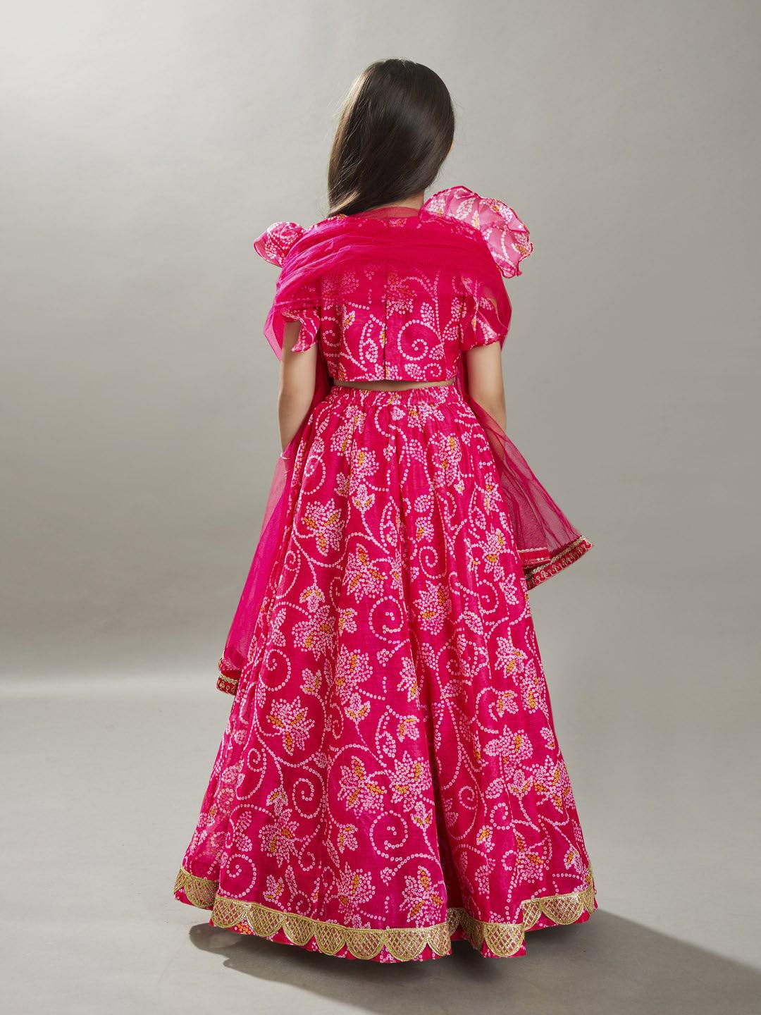 girls pink white bandhej digital print ready to wear lehenga with choli
