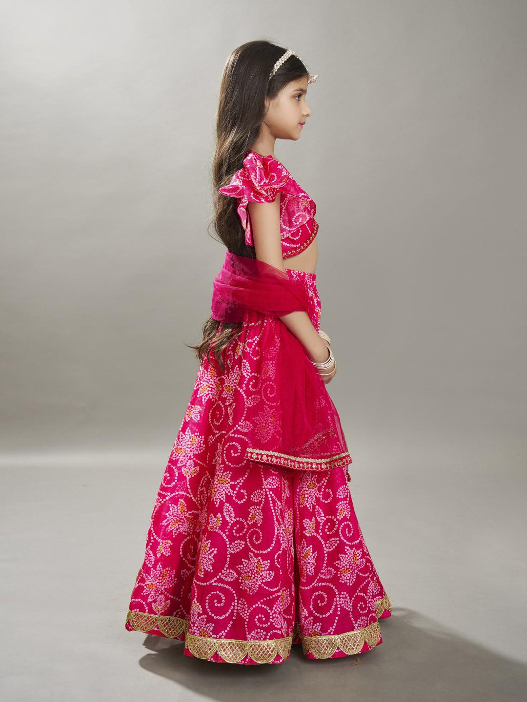 girls pink white bandhej digital print ready to wear lehenga with choli