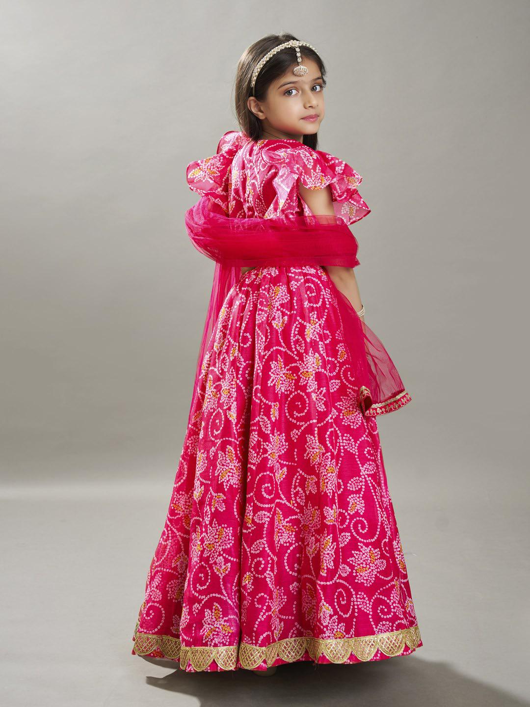 girls pink white bandhej digital print ready to wear lehenga with choli