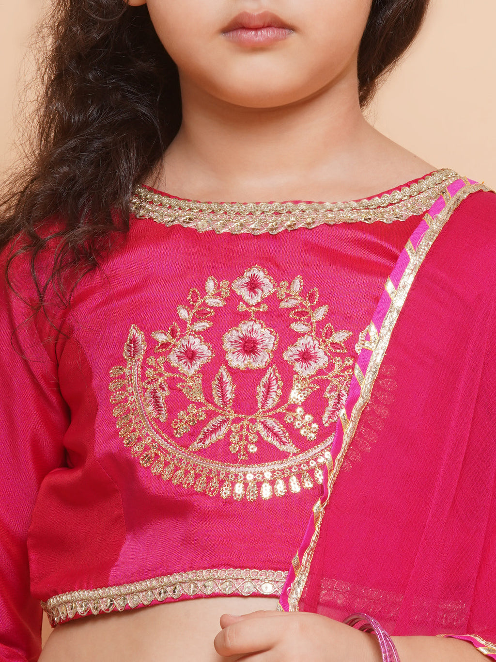 girls pink white embroidered choli pink zig zag printed lehenga with dupatta