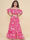 girls pink white printed top ready to wear skirt