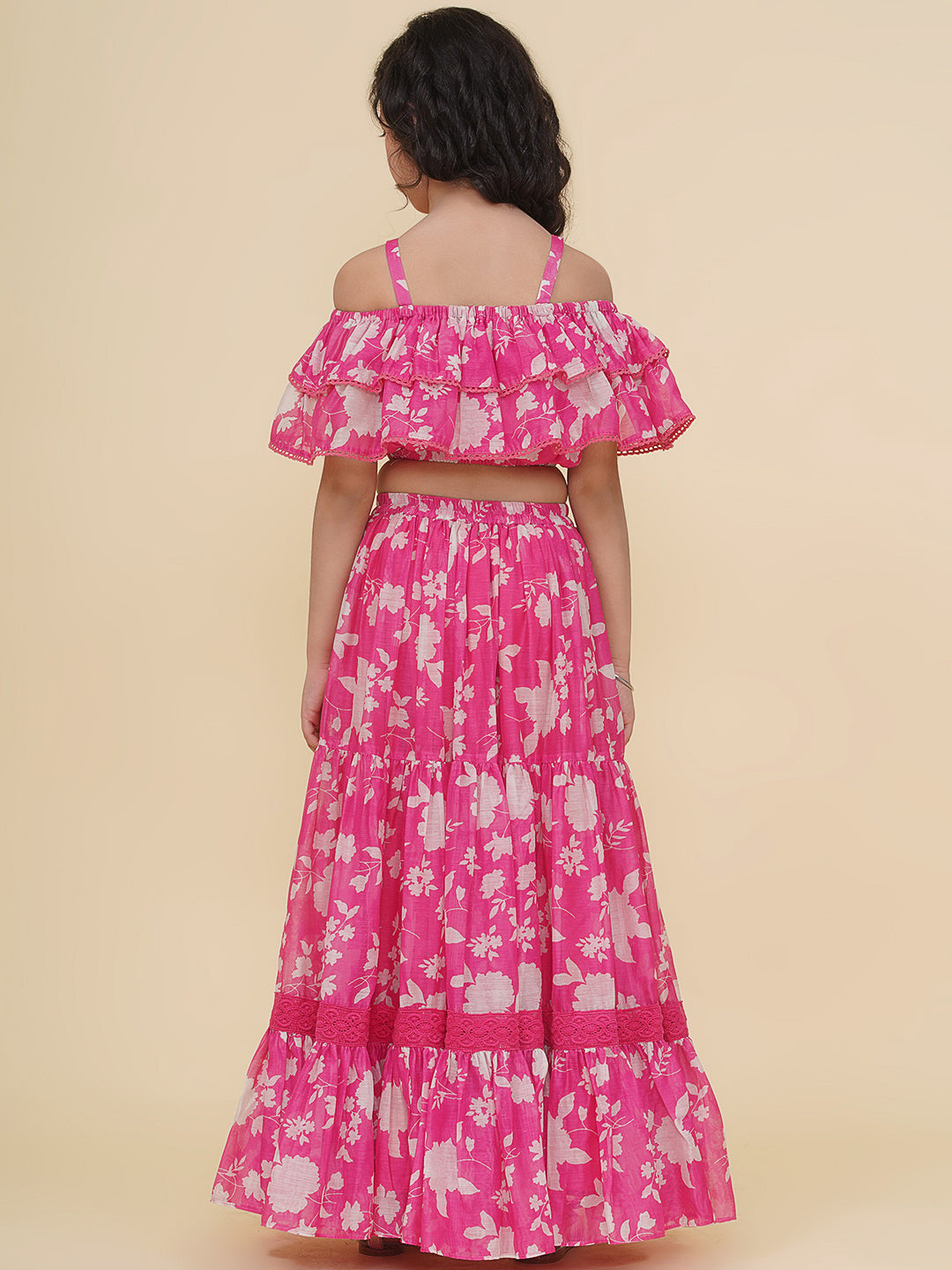girls pink white printed top ready to wear skirt