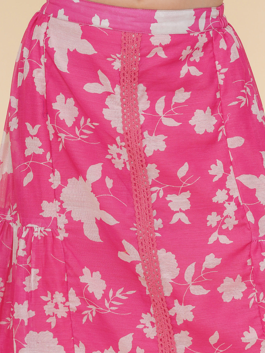 girls pink white printed top ready to wear skirt