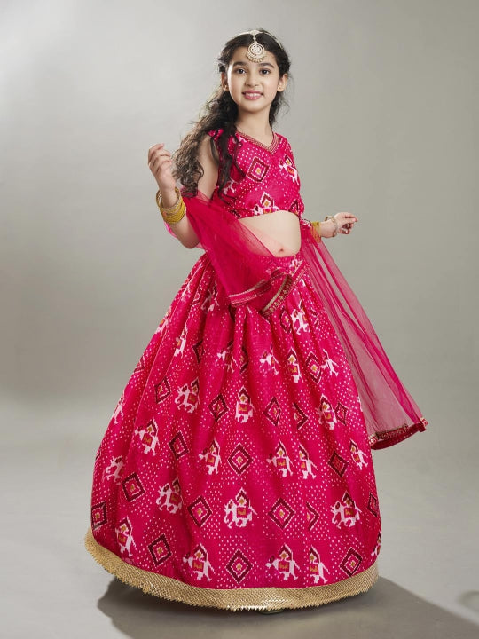 girls pink digital print ready to wear lehenga with choli