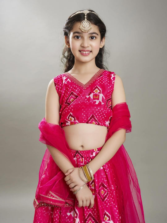 girls pink digital print ready to wear lehenga with choli