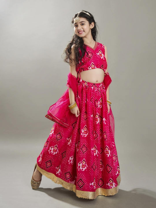 girls pink digital print ready to wear lehenga with choli