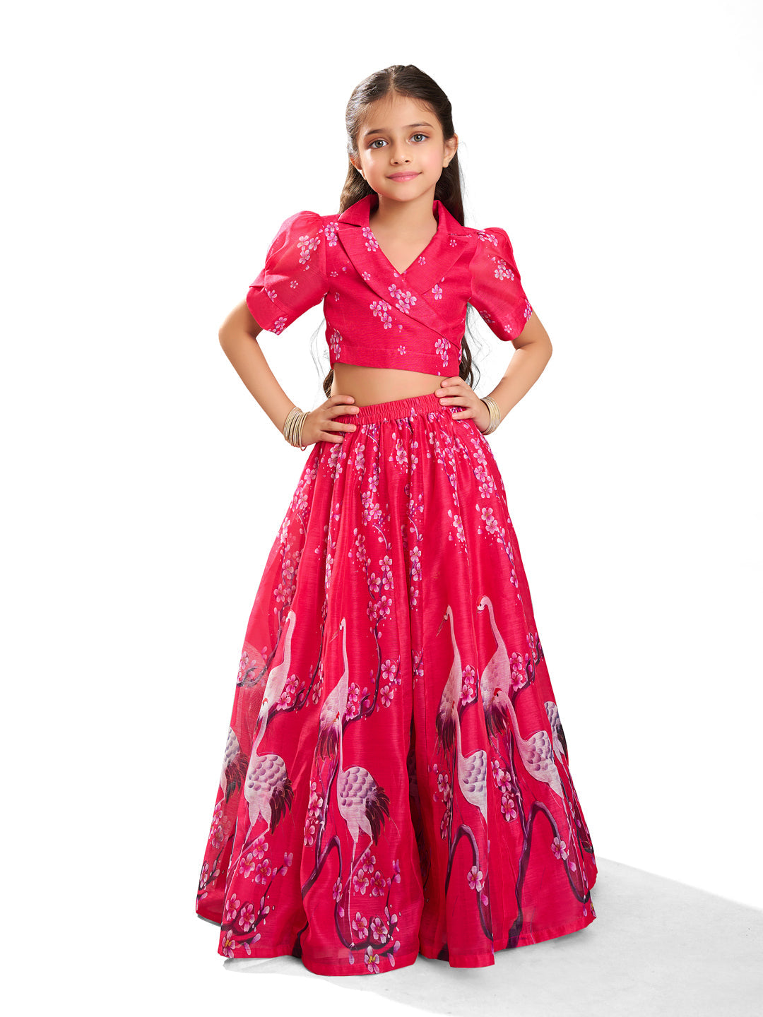 girls pink digital printed ready to wear lehenga with choli
