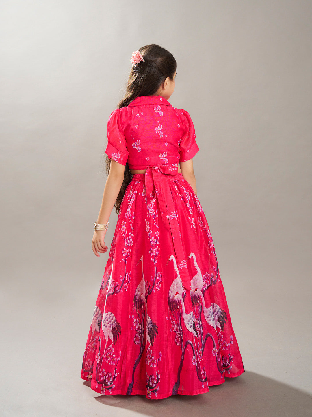 girls pink digital printed ready to wear lehenga with choli