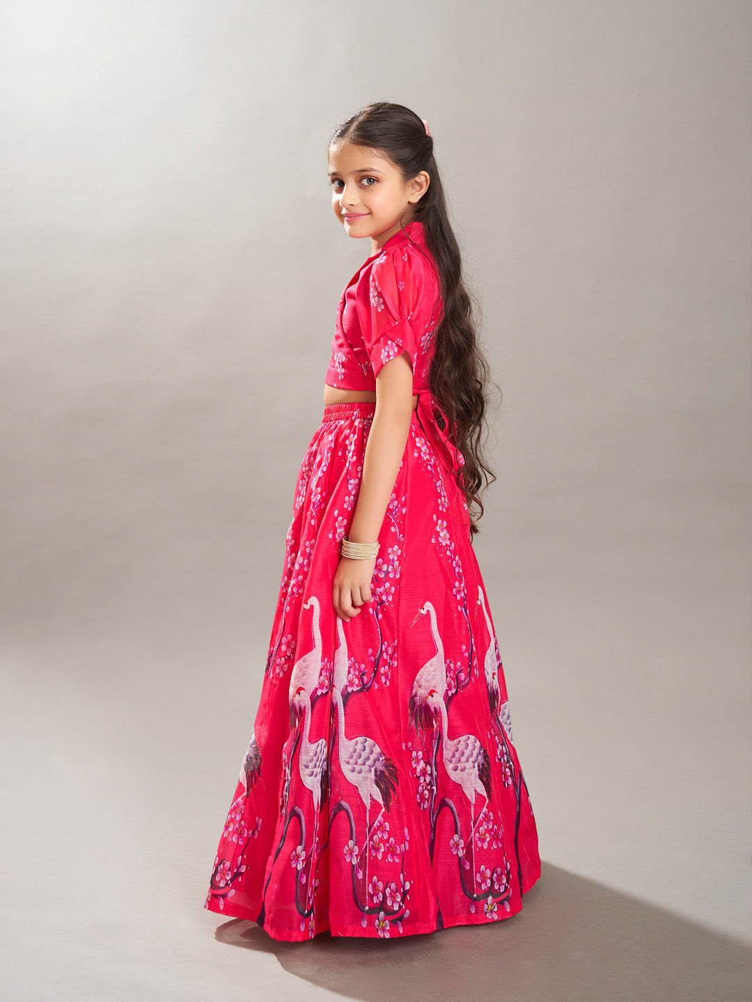 girls pink digital printed ready to wear lehenga with choli