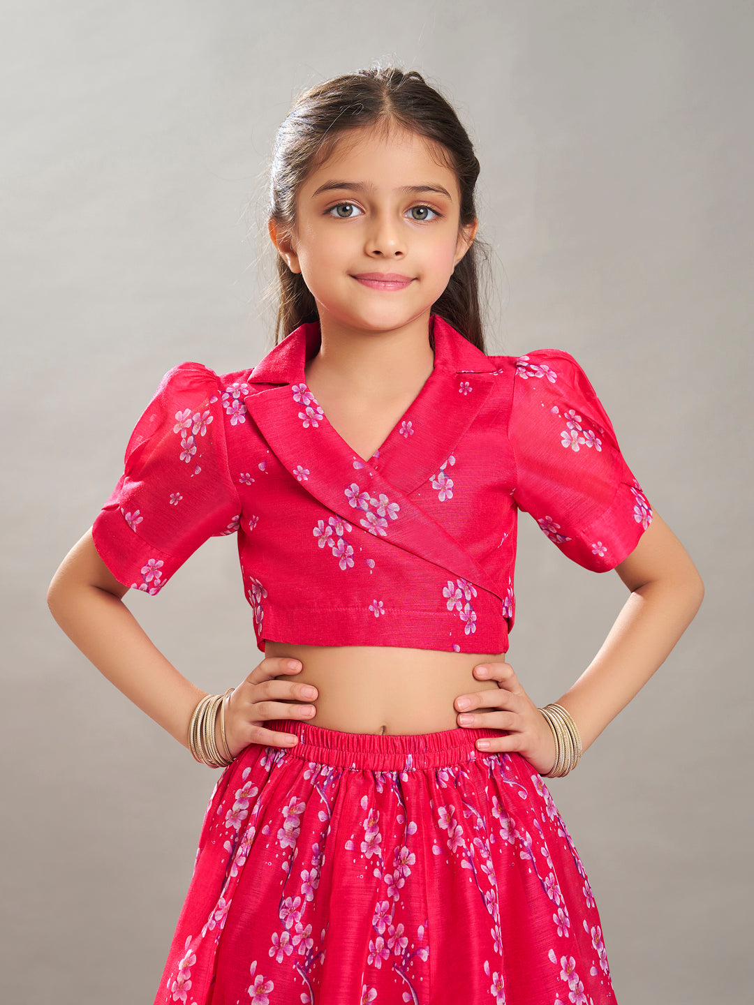 girls pink digital printed ready to wear lehenga with choli