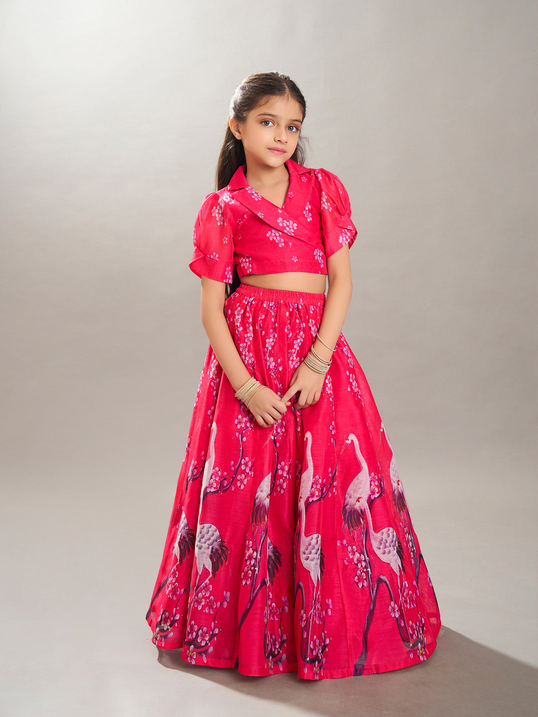 girls pink digital printed ready to wear lehenga with choli