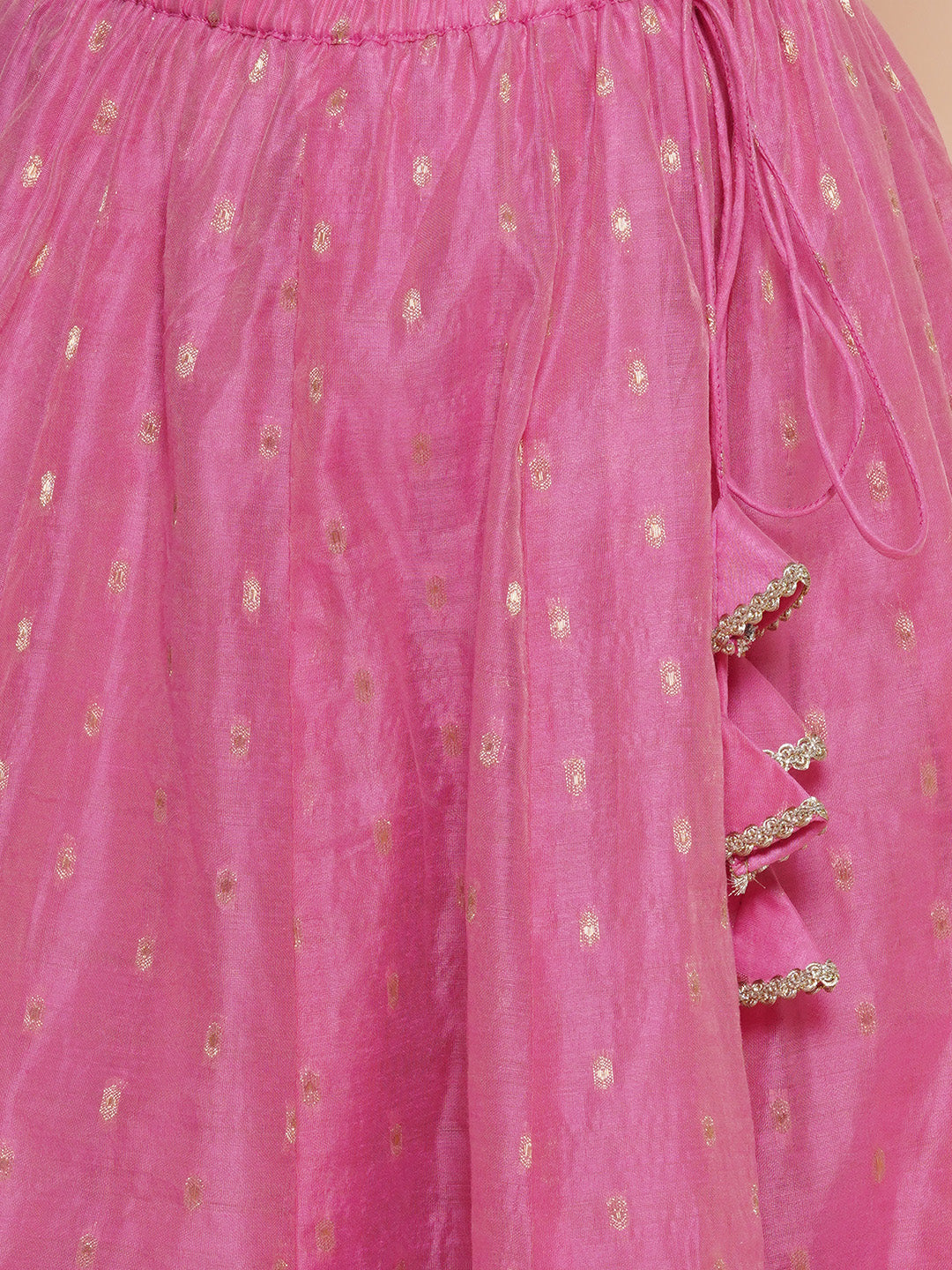 girls pink embroidered choli pink jaquard booti design lehenga with dupatta