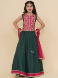 girls pink embroidered choli green ready to wear lehenga with dupatta