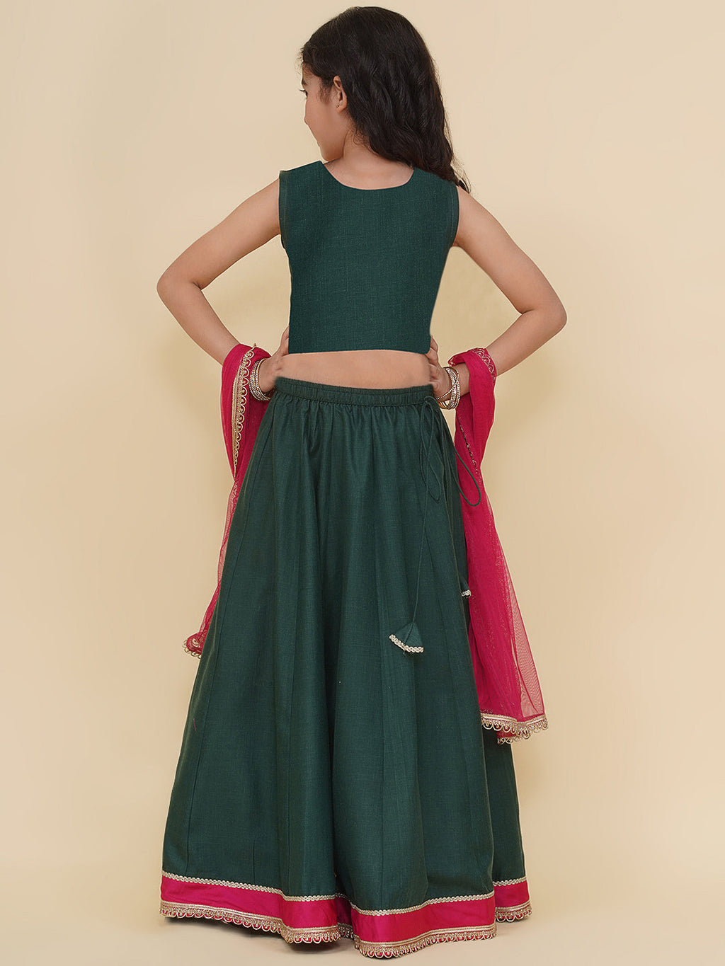 girls pink embroidered choli green ready to wear lehenga with dupatta