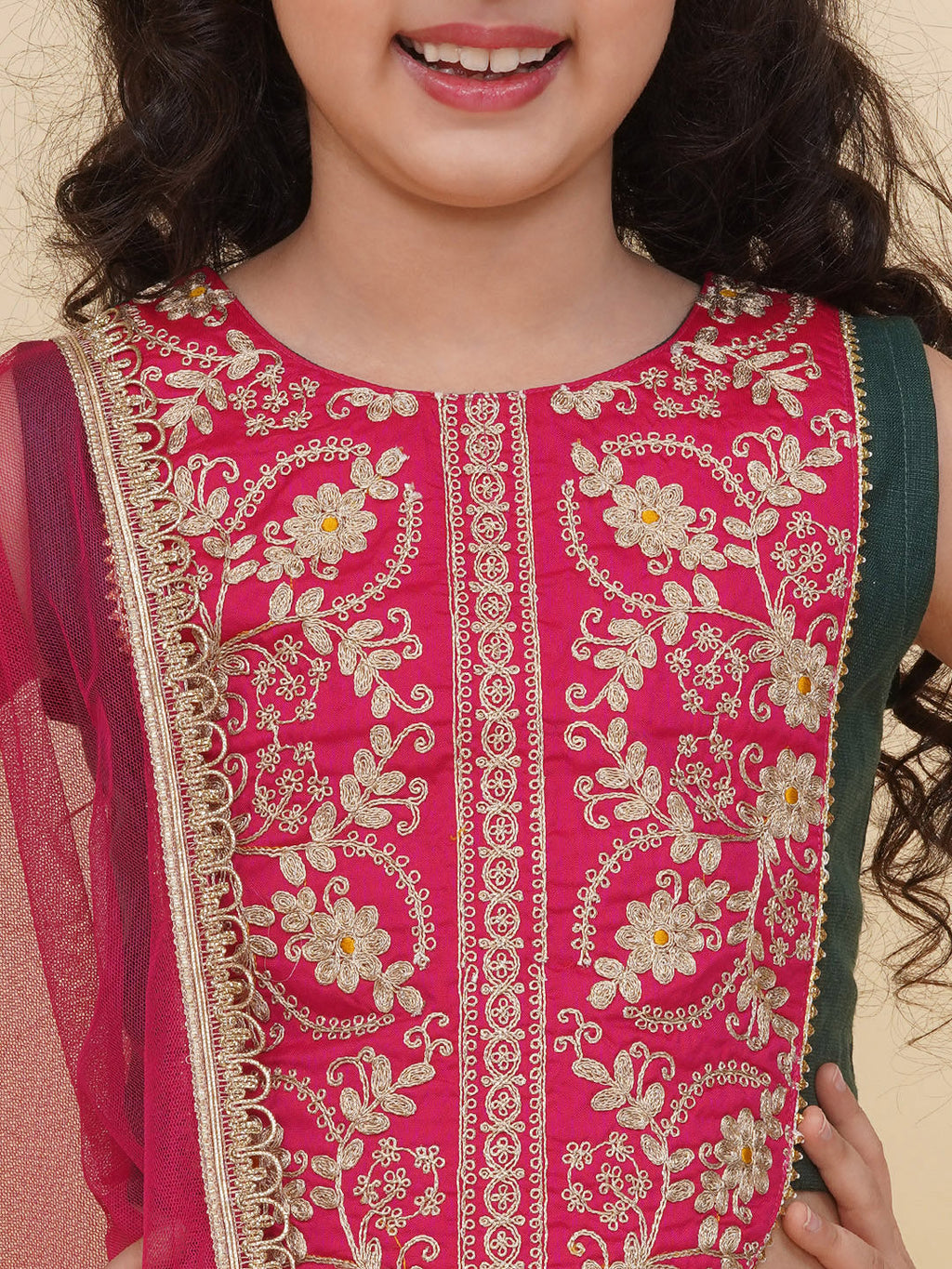 girls pink embroidered choli green ready to wear lehenga with dupatta