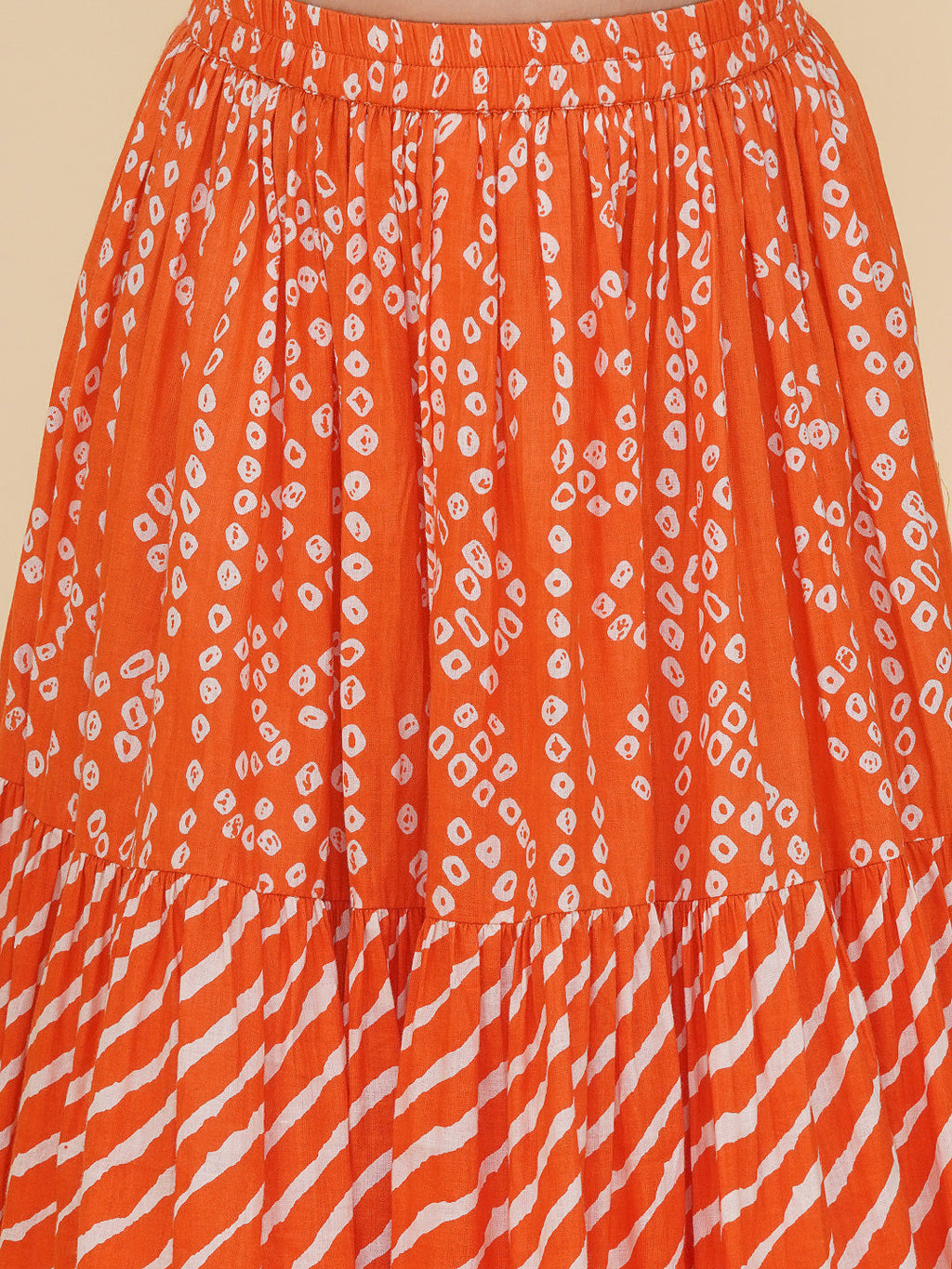 girls pink embroidered choli orange bandhej leheriya ready to wear lehenga with dupatta