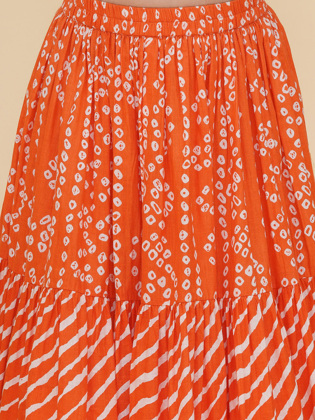 girls pink embroidered choli orange bandhej leheriya ready to wear lehenga with dupatta
