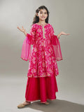 girls pink ethnic motifs printed kurta with palazzos with dupatta