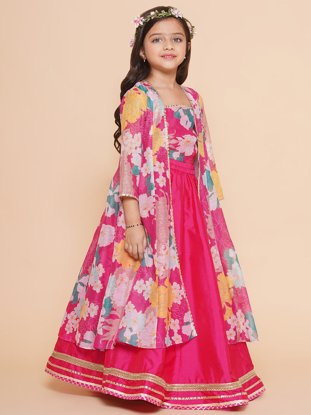 girls pink floral print top shrug with ready to wear skirts
