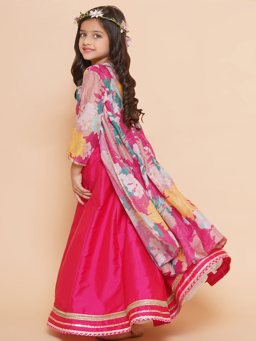 girls pink floral print top shrug with ready to wear skirts