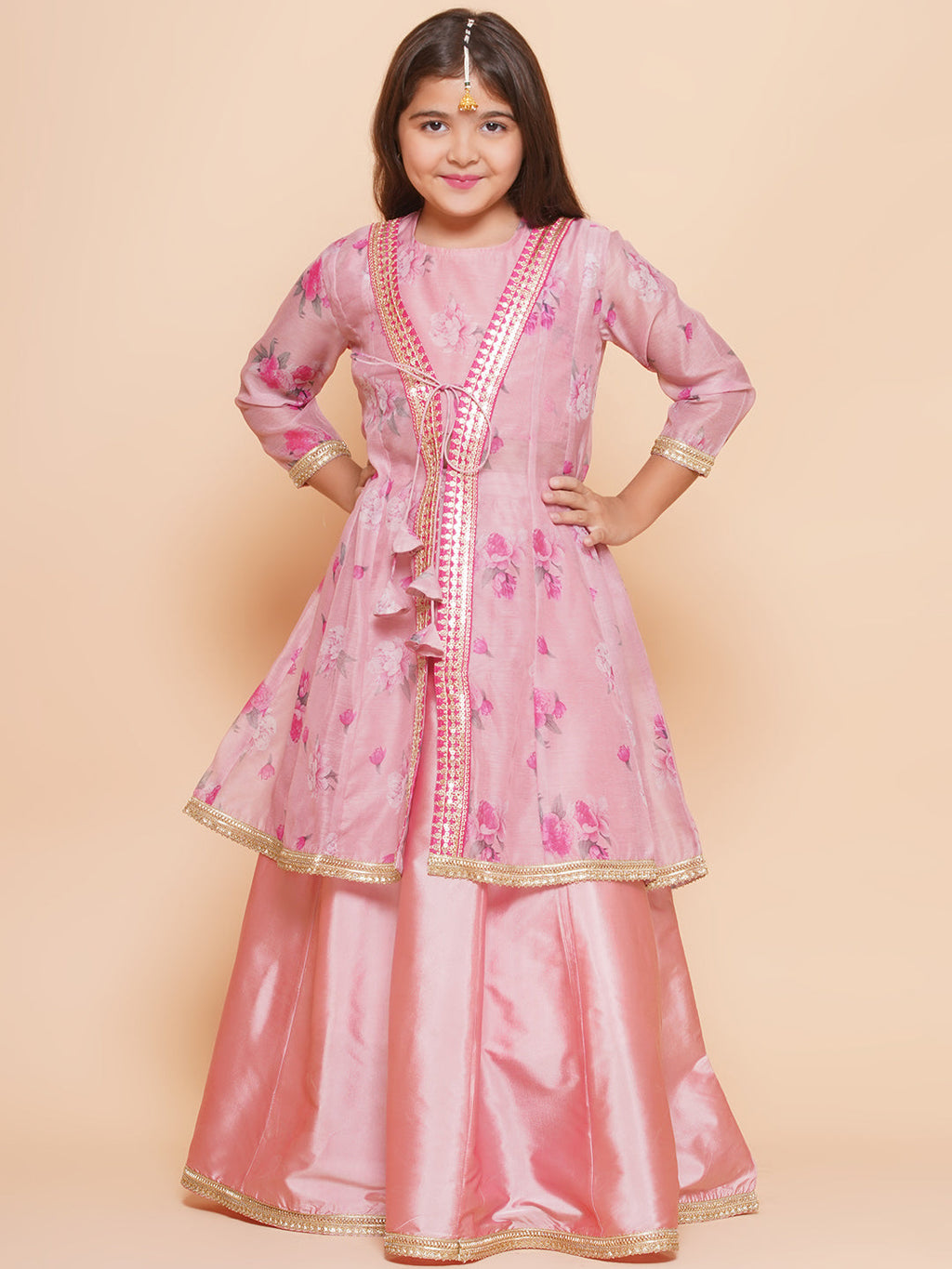 girls pink floral printed ready to wear lehenga blouse with shrug