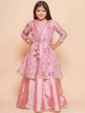 girls pink floral printed ready to wear lehenga blouse with shrug