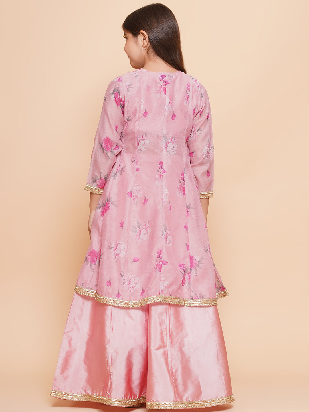 girls pink floral printed ready to wear lehenga blouse with shrug