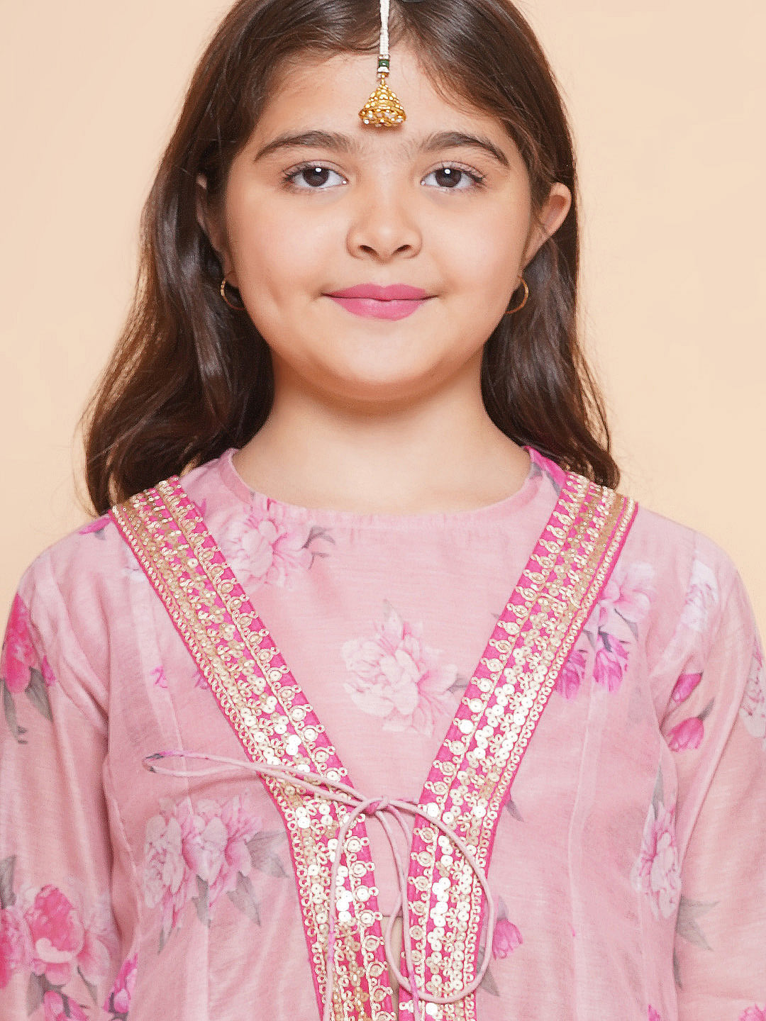 girls pink floral printed ready to wear lehenga blouse with shrug