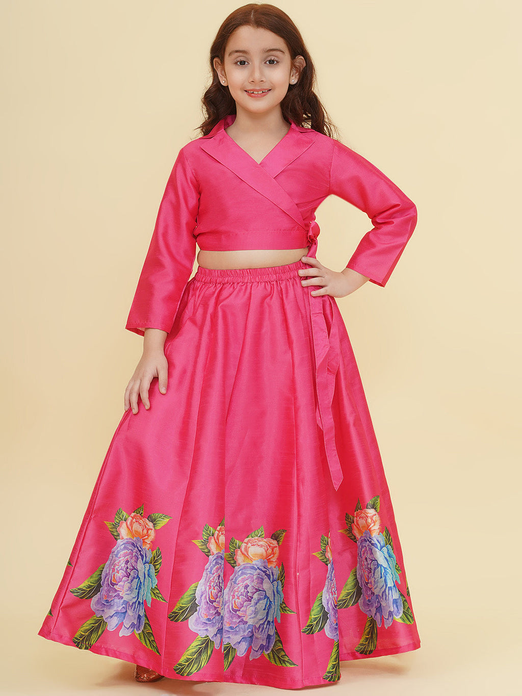 girls pink flower digital print ready to wear lehenga choli
