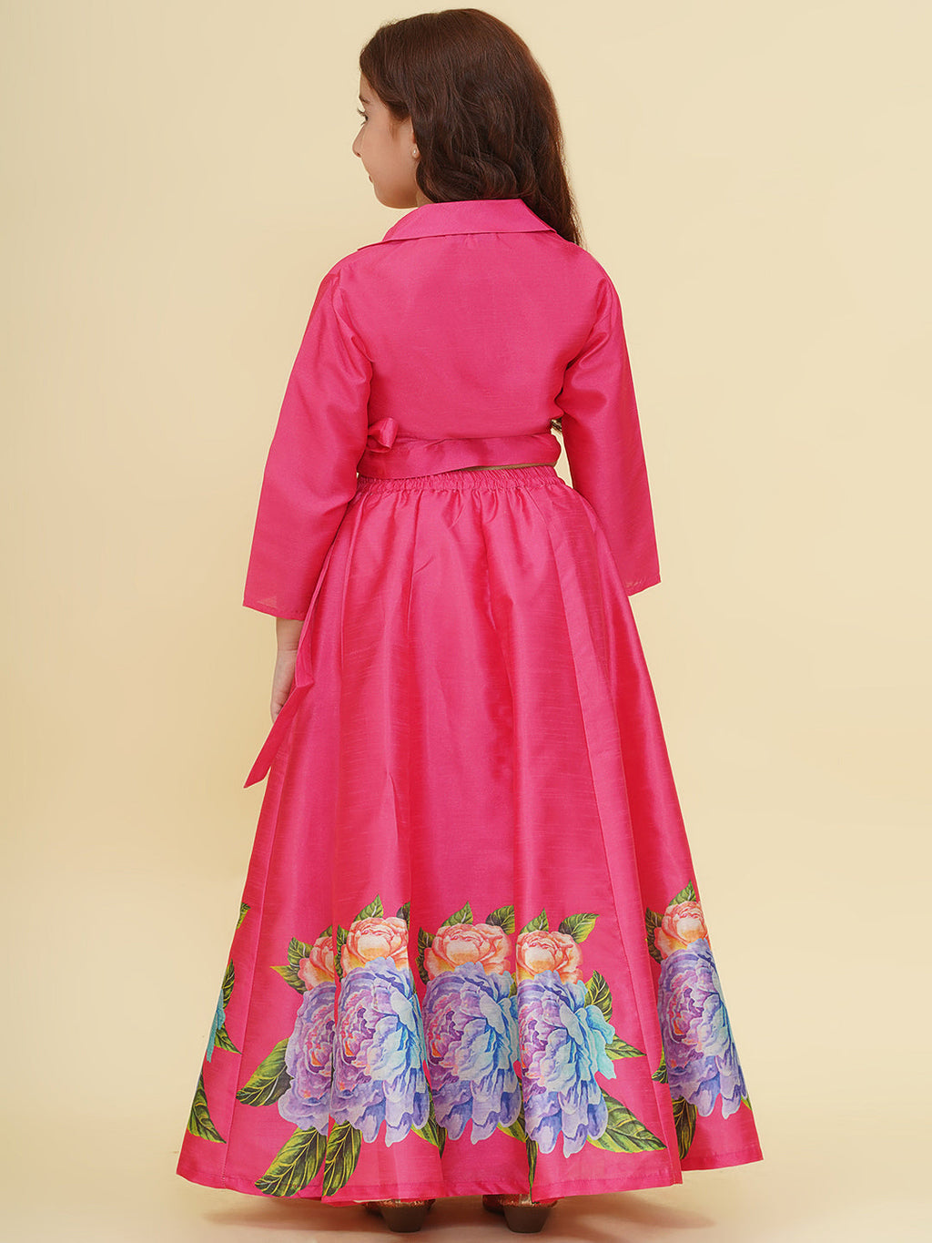 girls pink flower digital print ready to wear lehenga choli