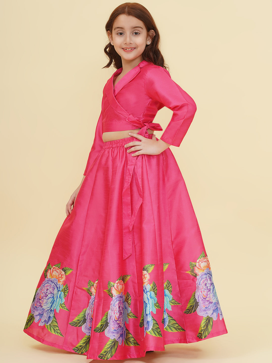 girls pink flower digital print ready to wear lehenga choli