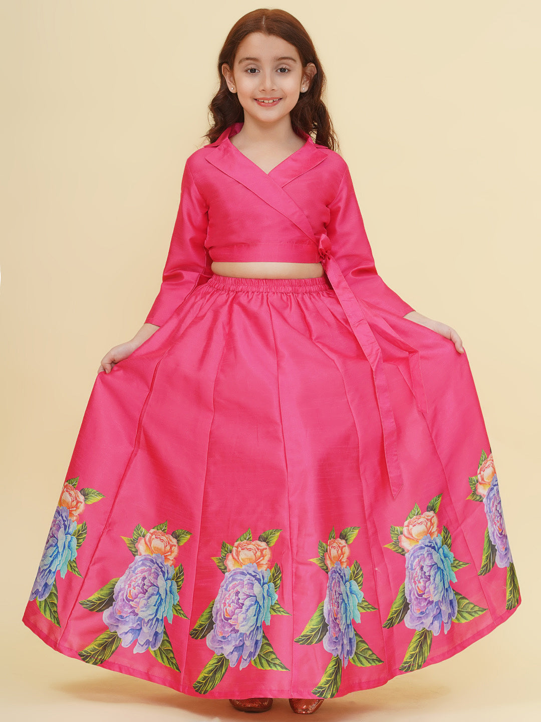 girls pink flower digital print ready to wear lehenga choli