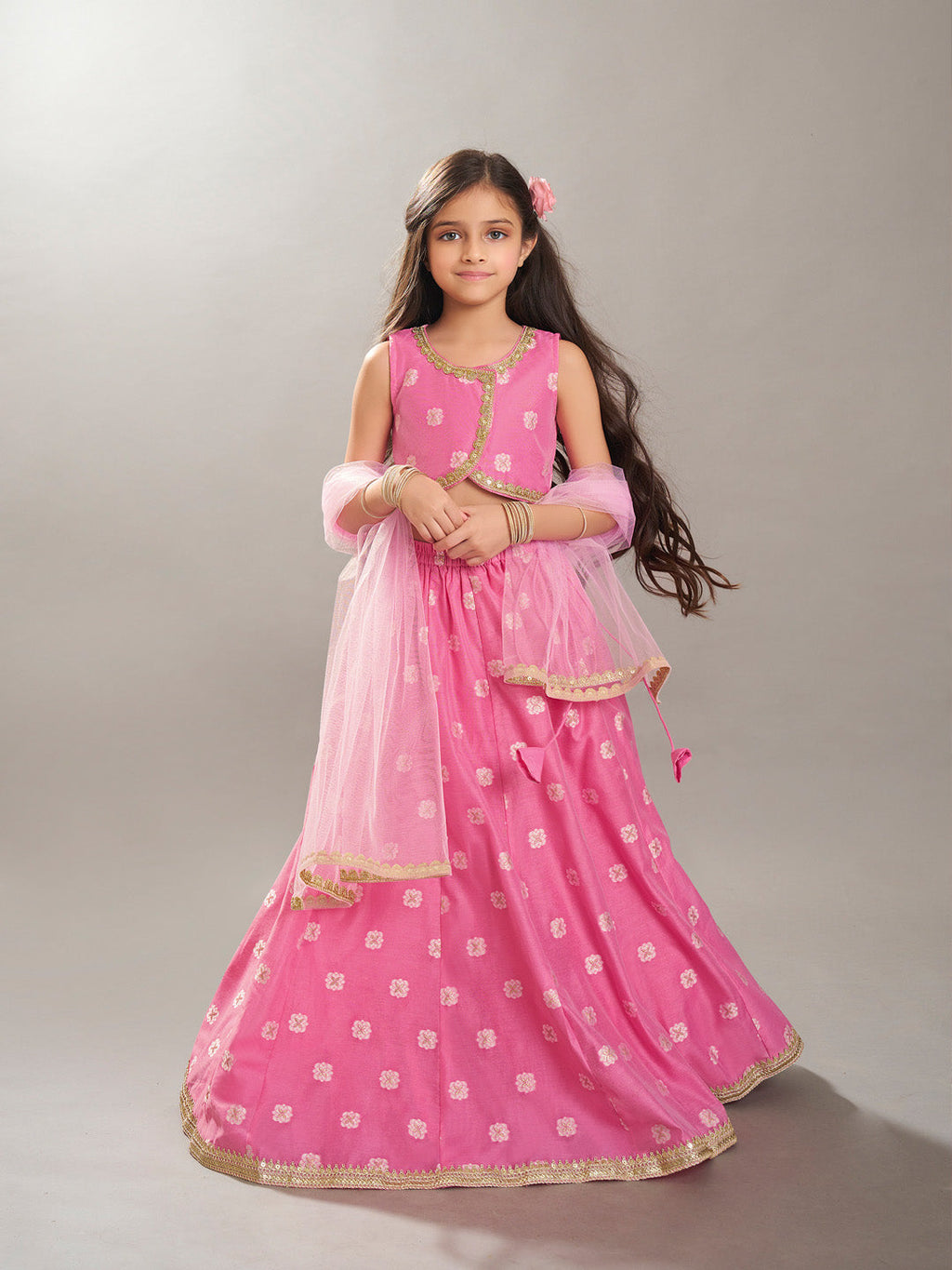 girls pink jacquard booti ready to wear lehenga choli with dupatta