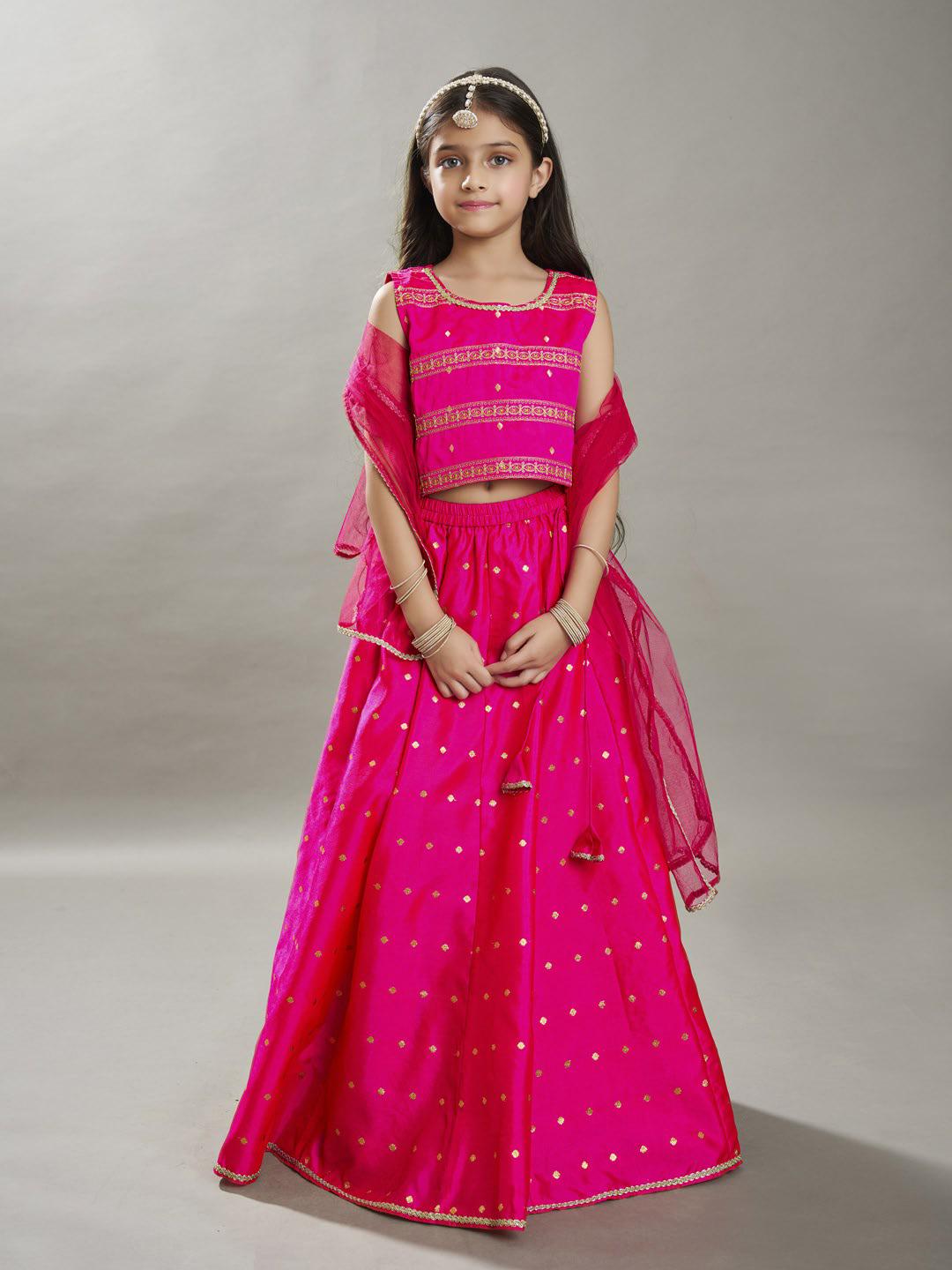 girls pink with embroidered ready to wear lehenga choli with dupatta
