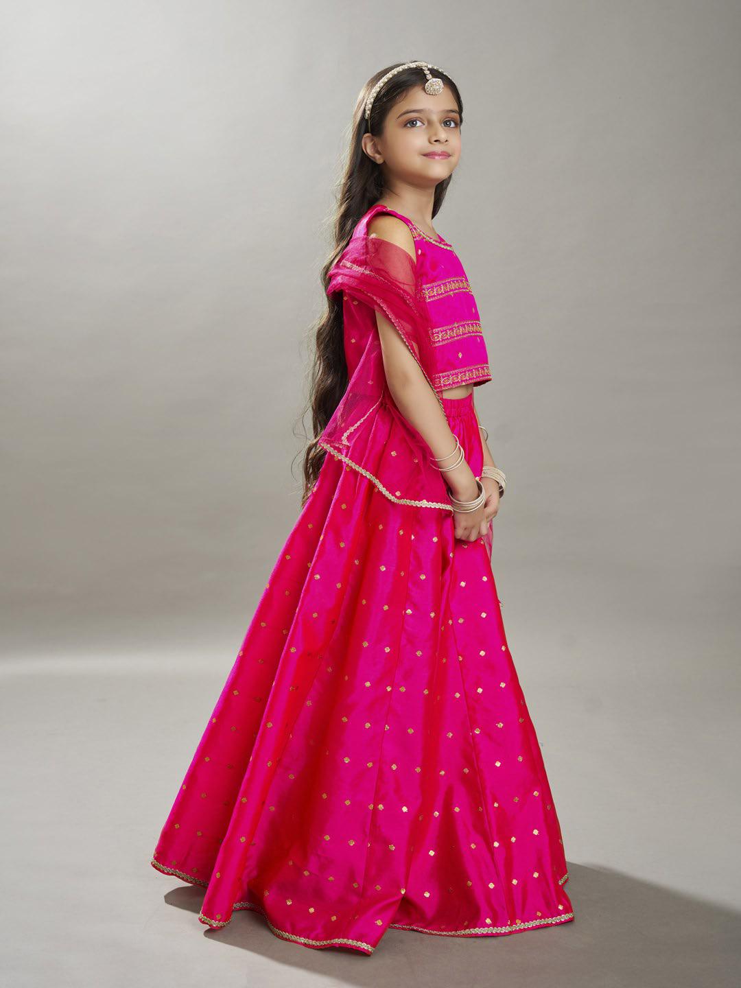 girls pink with embroidered ready to wear lehenga choli with dupatta