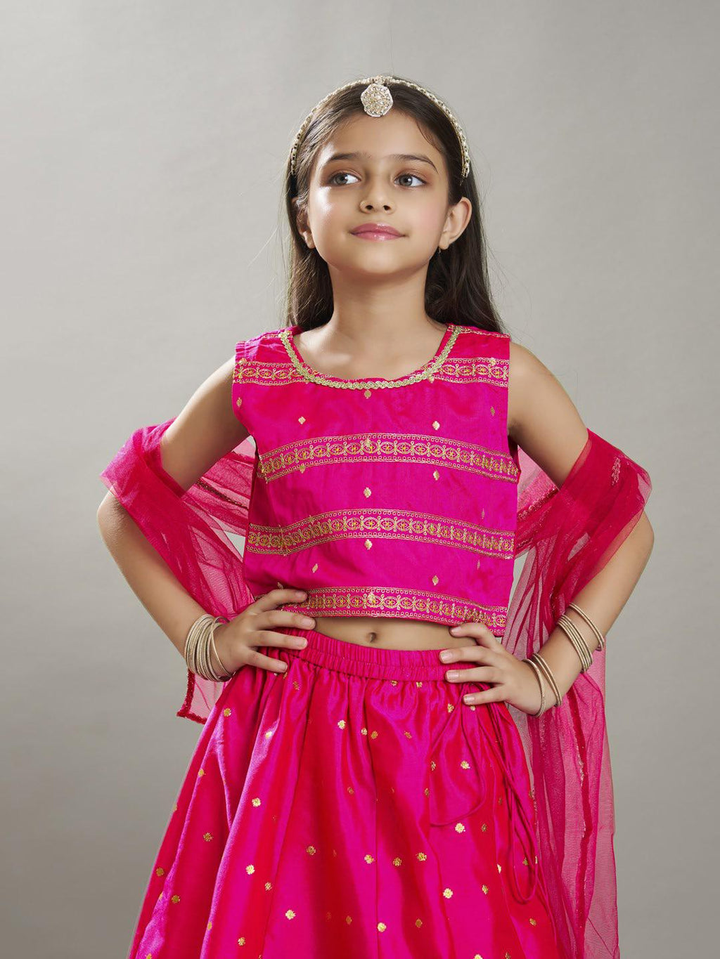 girls pink with embroidered ready to wear lehenga choli with dupatta