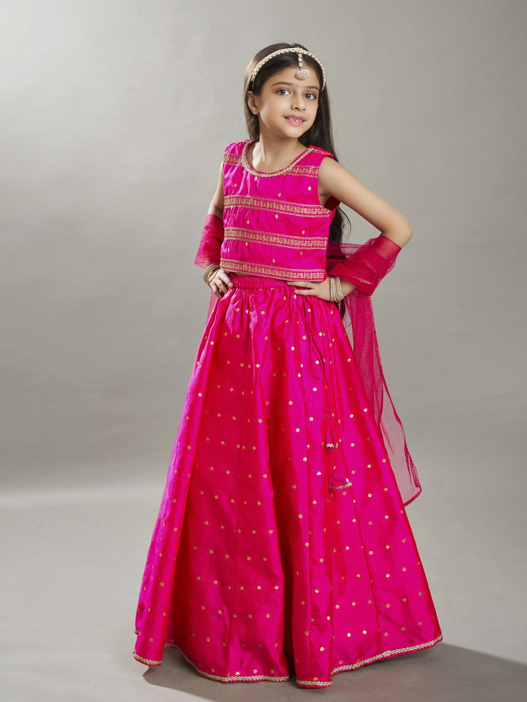 girls pink with embroidered ready to wear lehenga choli with dupatta