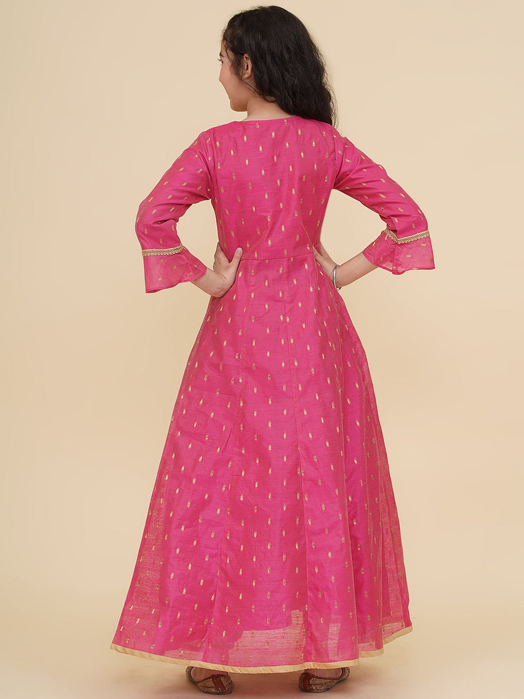 girls pink woven design maxi dress