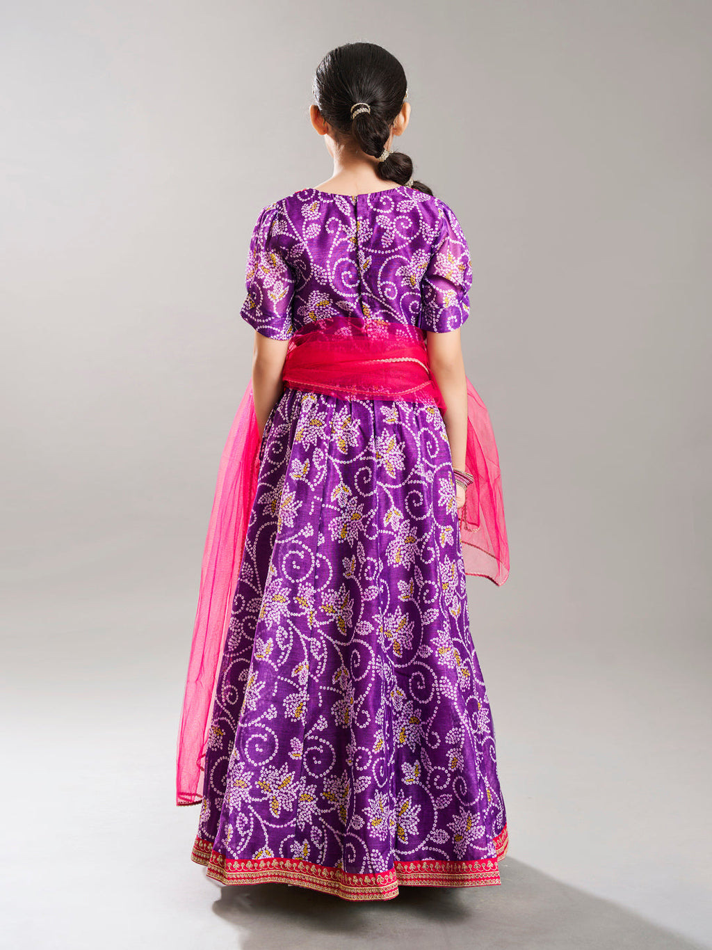 girls purple pink bandhej digital print ready to wear lehenga with choli