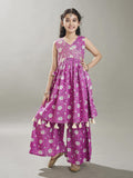 girls purple angrakha gotta patti kurta with sharara