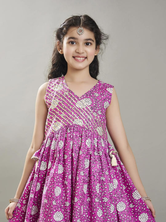 girls purple angrakha gotta patti kurta with sharara