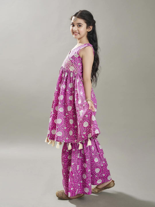 girls purple angrakha gotta patti kurta with sharara
