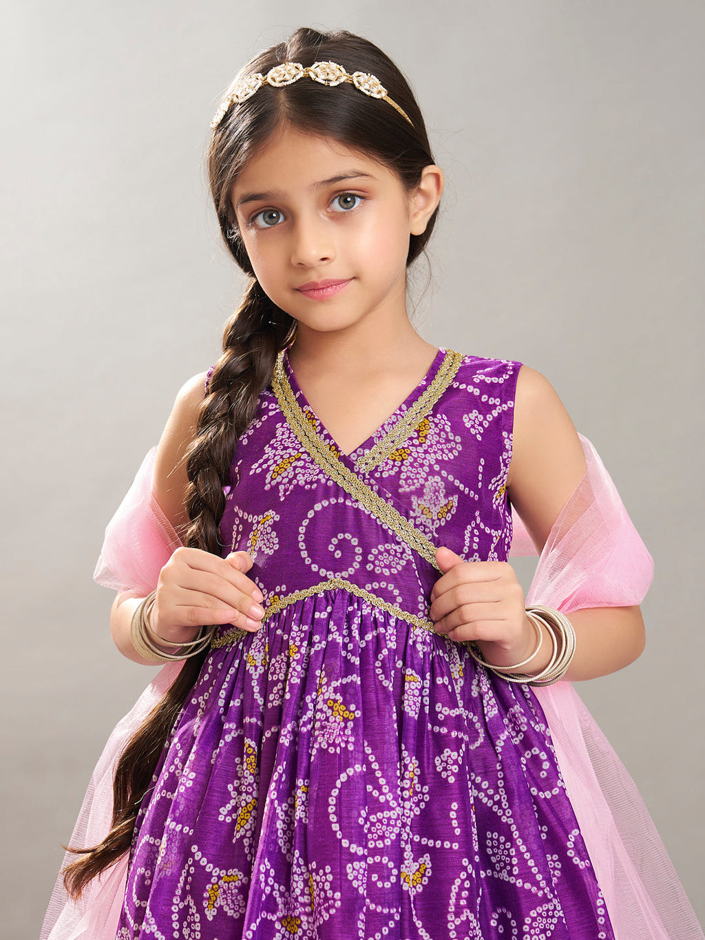 girls purple angrakha gotta patti kurta with sharara with dupatta