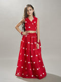girls red white embroidered ready to wear lehenga choli