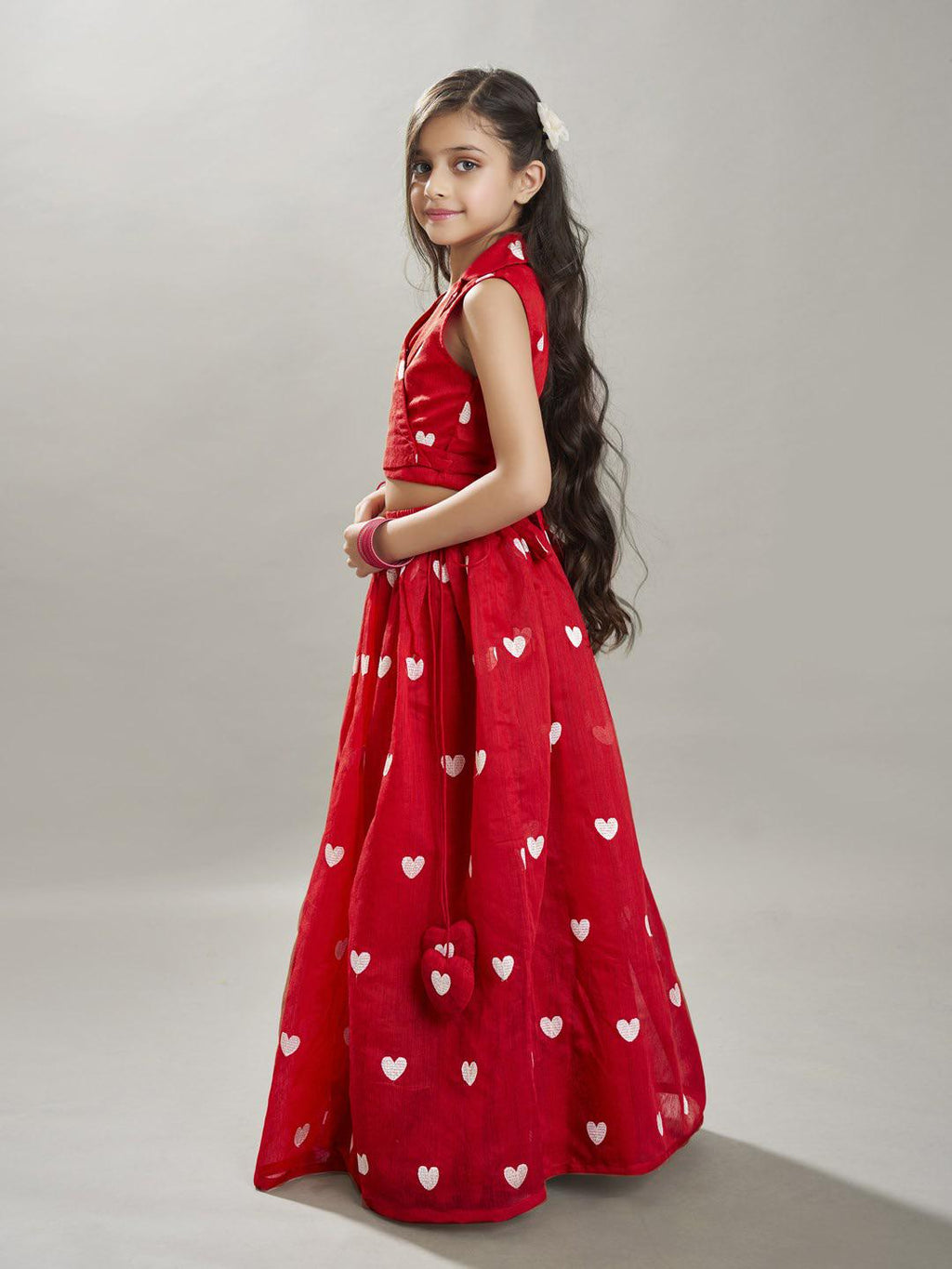 girls red white embroidered ready to wear lehenga choli