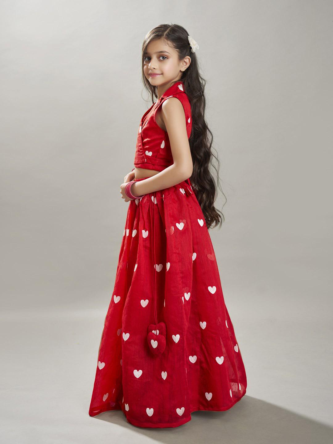 girls red white embroidered ready to wear lehenga choli