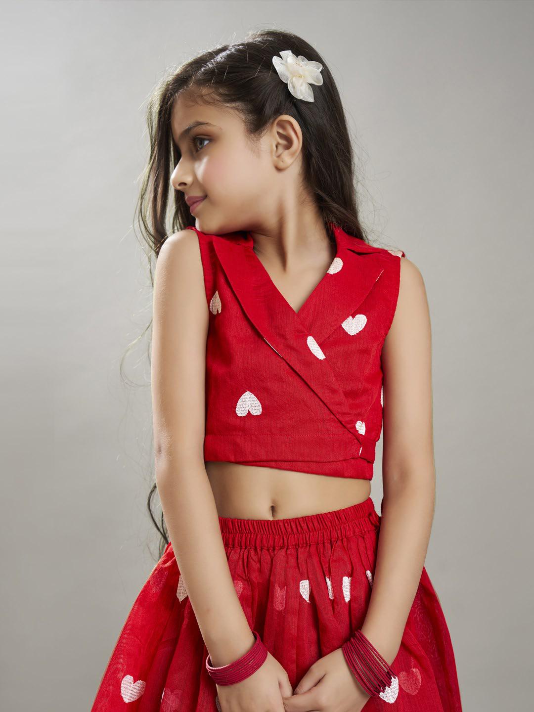 girls red white embroidered ready to wear lehenga choli