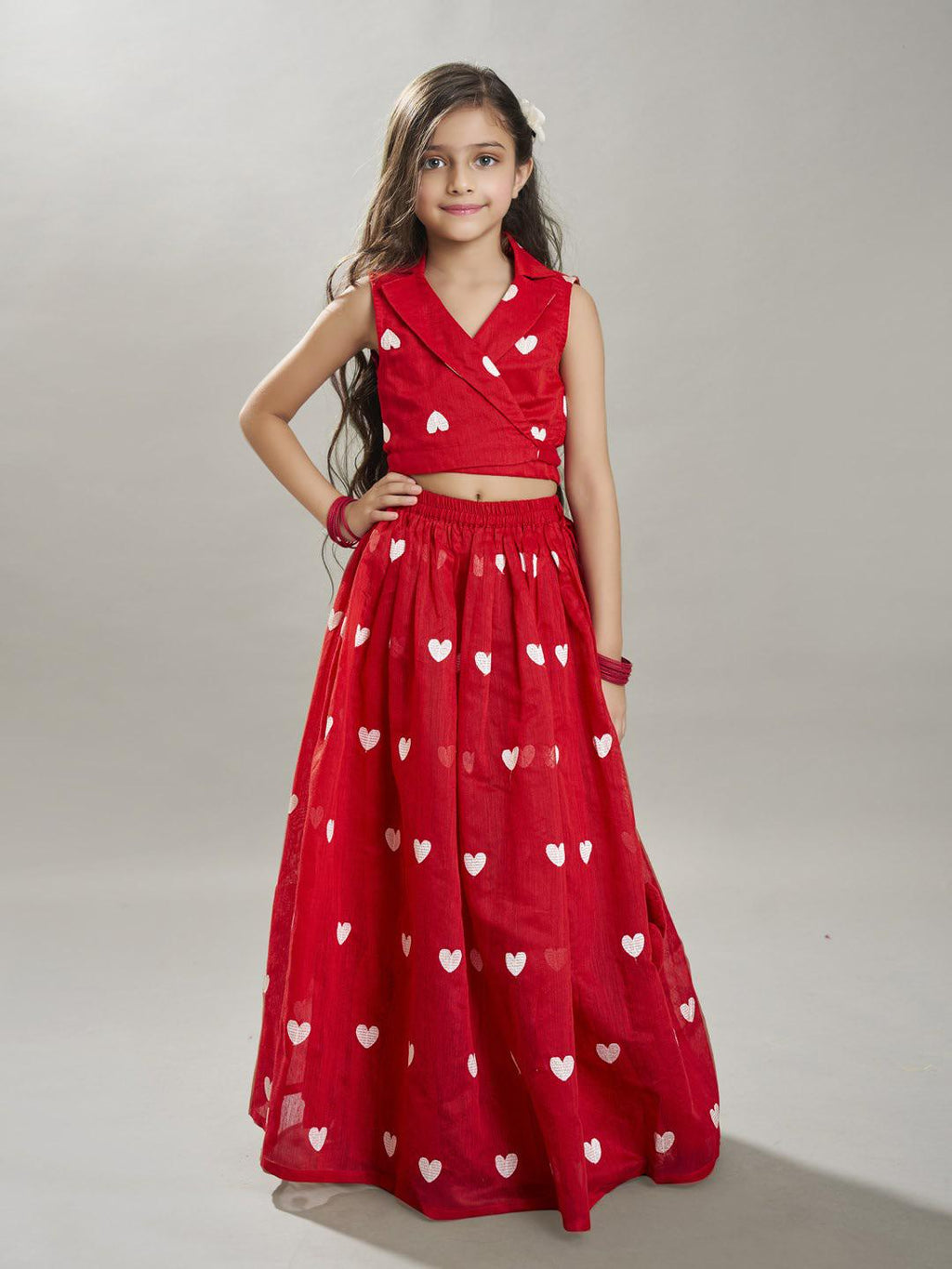 girls red white embroidered ready to wear lehenga choli